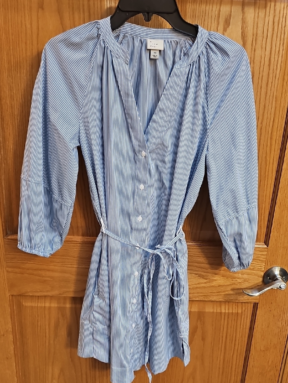 a new day Light Blue and White Vertical Stripe Shirt
